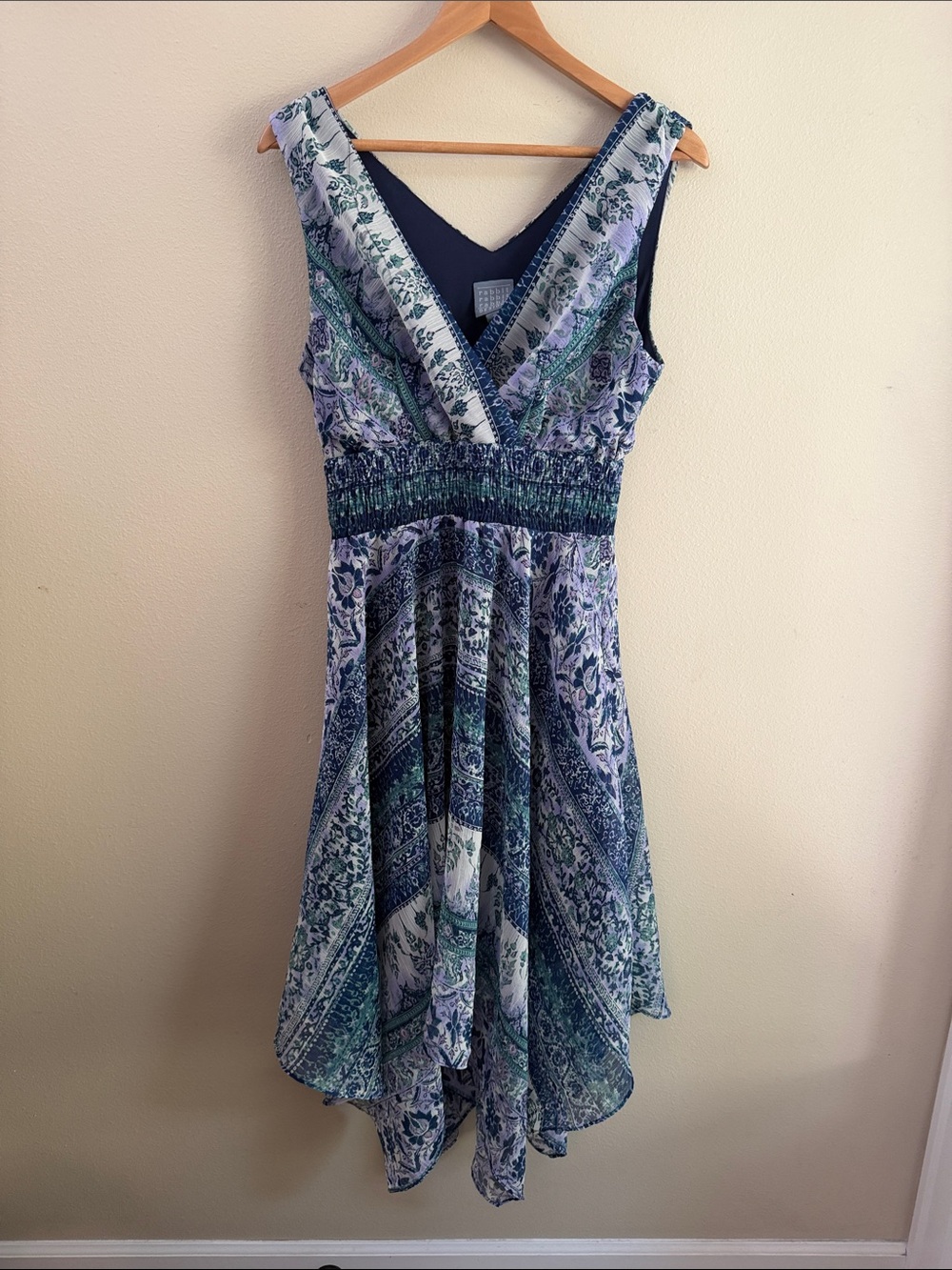 Rabbit Rabbit Rabbit Asymmetrical V-Neck Dress in Blue & Green